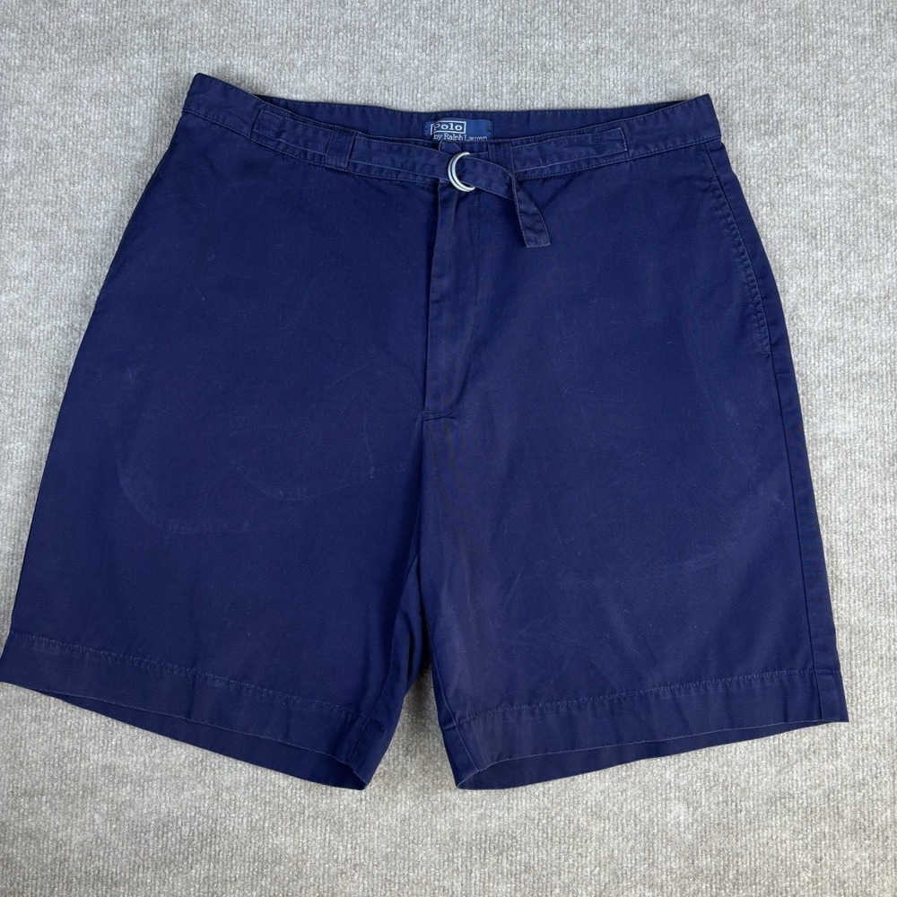 Polo Ralph Lauren Men's Navy Belted Cotton Shorts Size 36 Classic Casual 9"